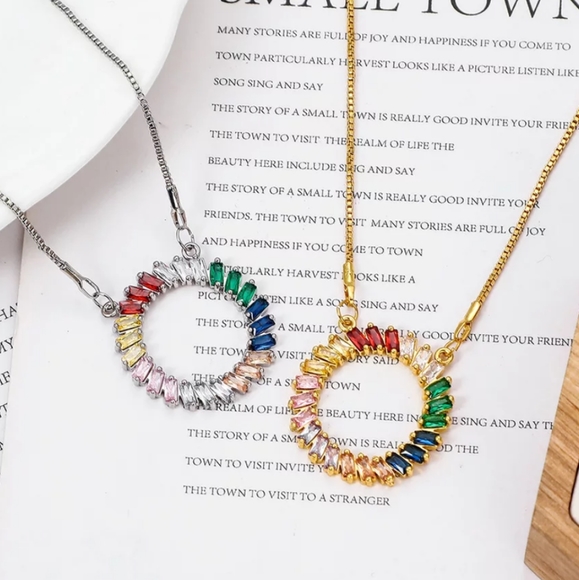🌈NEW COLORFUL CZ DIAMOND CIRCLE OF 💞 NECKLACE - Picture 2 of 6